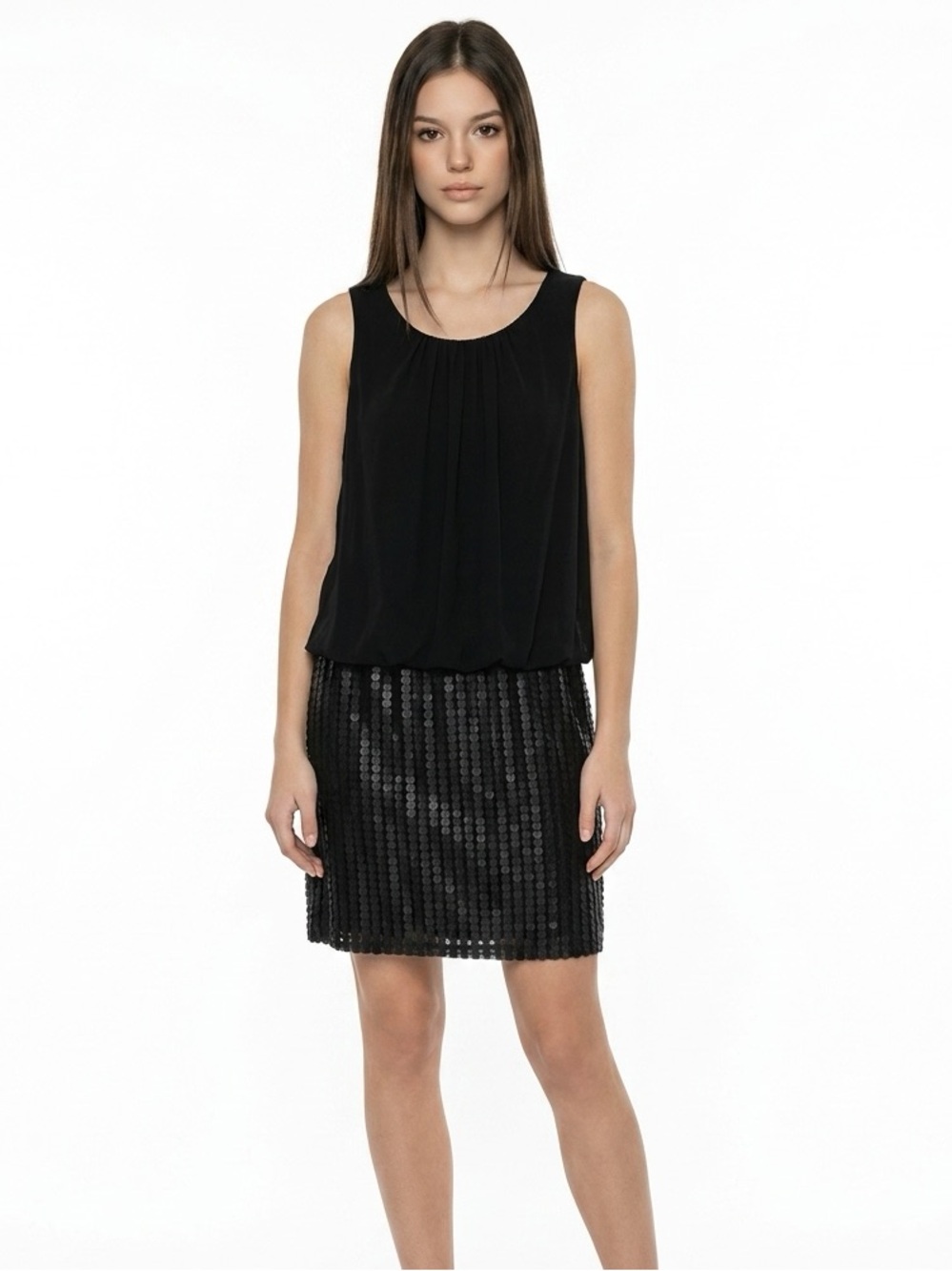 Aidan Mattox black sleeveless jersey dress
